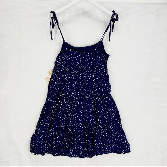 Altar'd State Navy Blue White Polka Dot Diedra Tiered Tie-Shoulder Mini Dress M - Picture 8 of 11
